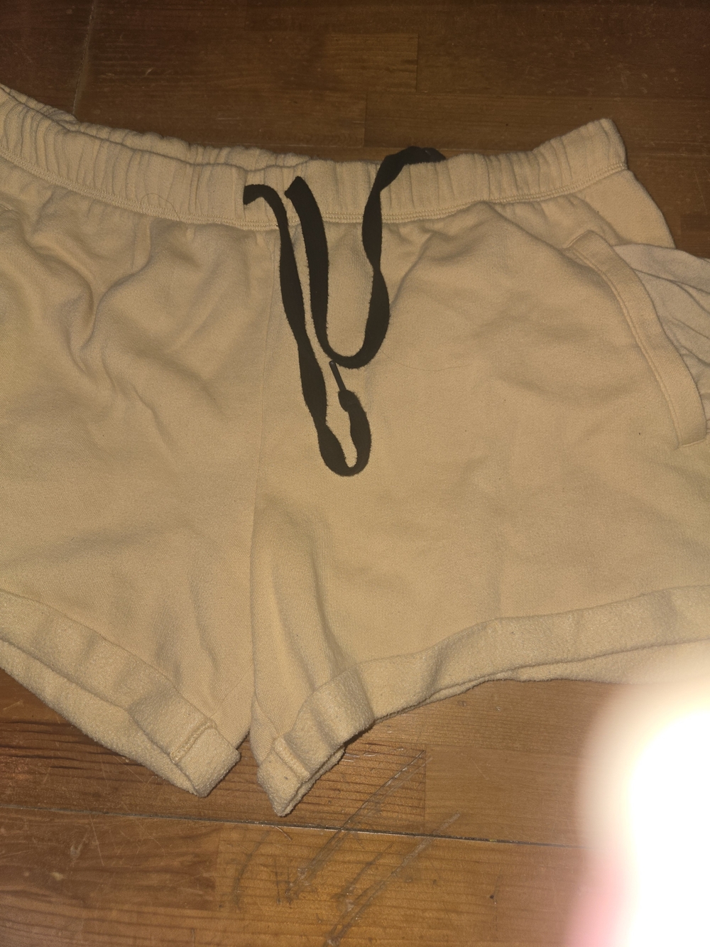 PINK Victoria's Secret Cream Terry Athletic Shorts with Black Drawstring